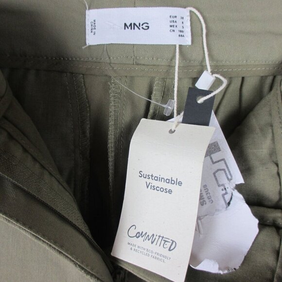 MNG by Mango Pants High Waist Flare Olive Green Utility Size 6 NWT - Picture 5 of 7